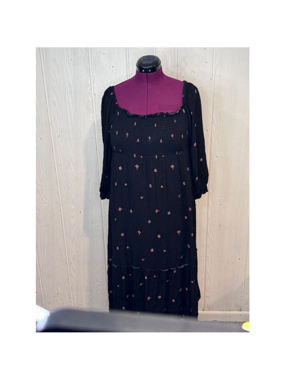 True Craft Floral Maxi Dress Black Red Stretchy Extra Large